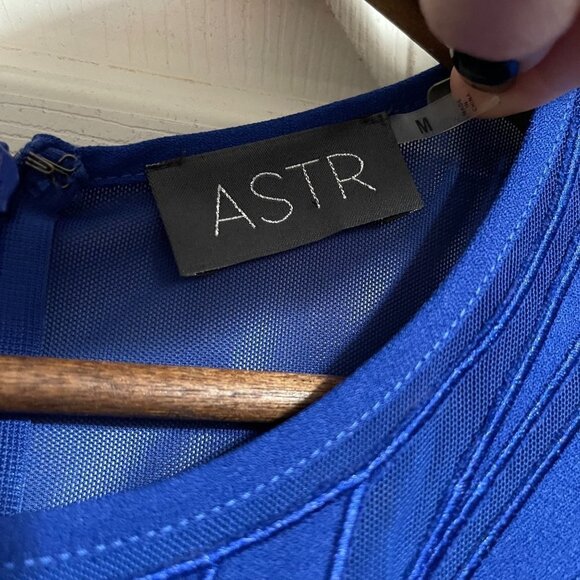 ASTR Women's Royal Blue Mesh Inset Embroidered Fit & Flare Mini Dress Medium - Picture 2 of 11